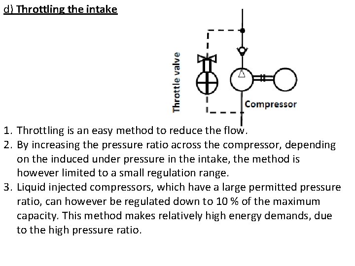 d) Throttling the intake 1. Throttling is an easy method to reduce the flow.