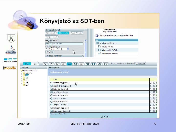 Könyvjelző az SDT-ben 2006. 11. 24 LKG, SDT, Moodle - 2006 17 