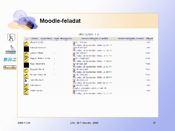 Moodle-feladat 2006. 11. 24 LKG, SDT, Moodle - 2006 37 