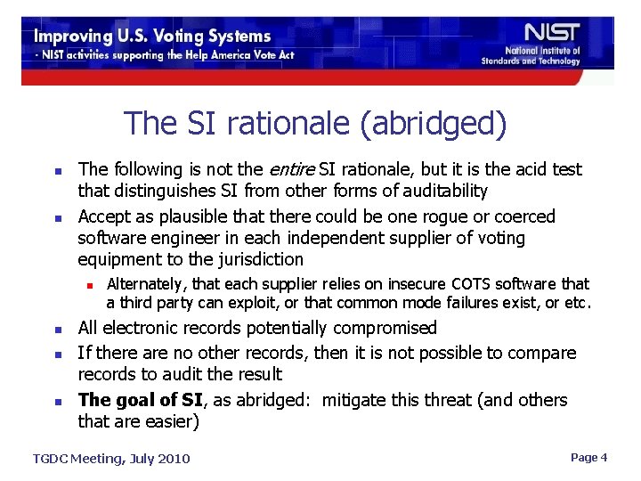 The SI rationale (abridged) n n The following is not the entire SI rationale,