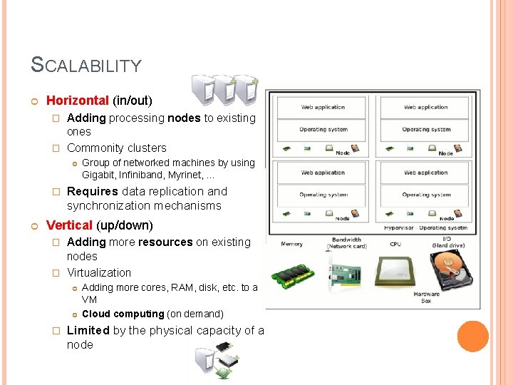 SCALABILITY Horizontal (in/out) Adding processing nodes to existing ones � Commonity clusters � � SCALABILITY Horizontal (in/out) Adding processing nodes to existing ones � Commonity clusters � �