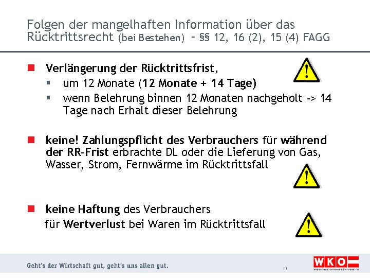 Folgen der mangelhaften Information über das Rücktrittsrecht (bei Bestehen) – §§ 12, 16 (2),