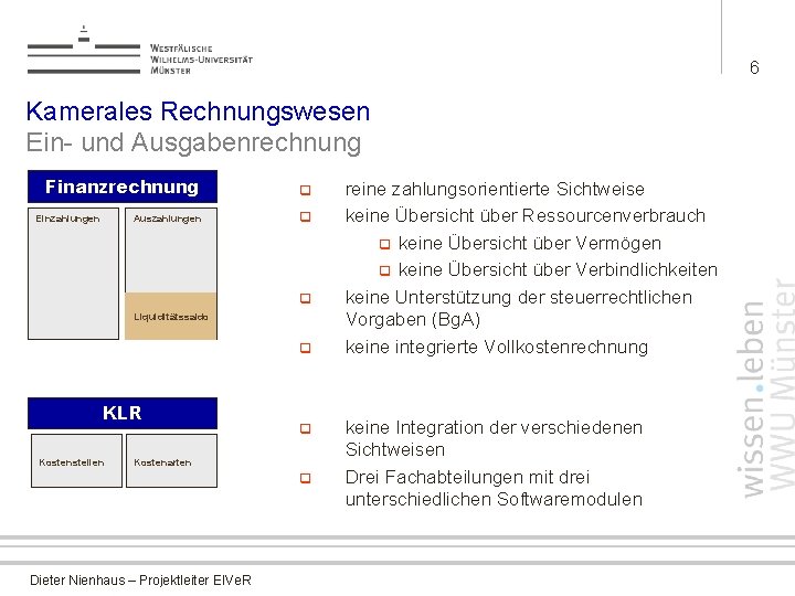 6 Kamerales Rechnungswesen Ein- und Ausgabenrechnung Finanzrechnung Einzahlungen Auszahlungen q q q Liquiditätssaldo q