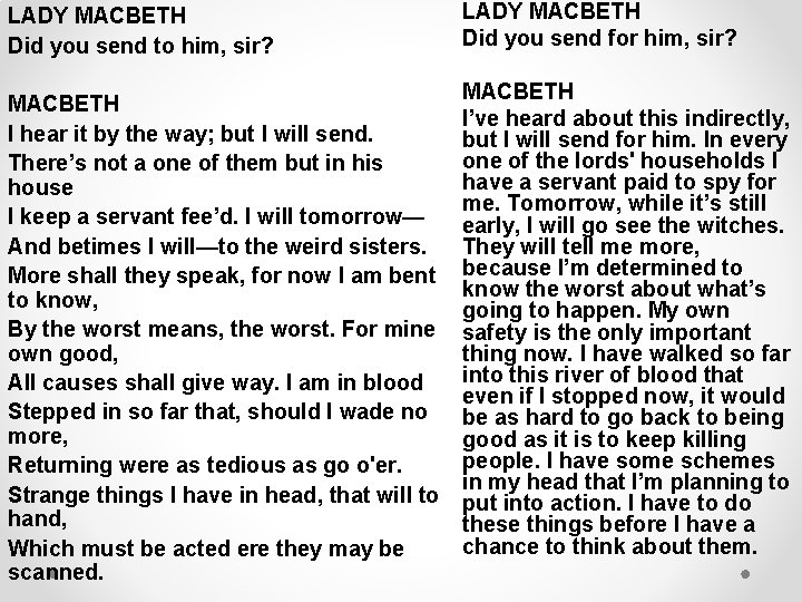 LADY MACBETH Did you send to him, sir? MACBETH I hear it by the