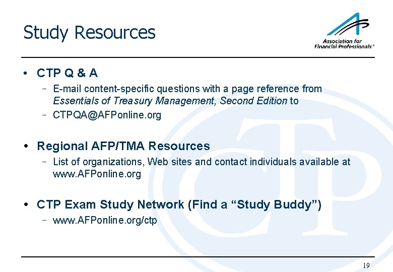 Study Resources • CTP Q & A - E-mail content-specific questions with a page