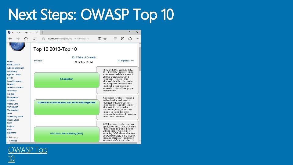 Next Steps: OWASP Top 10 