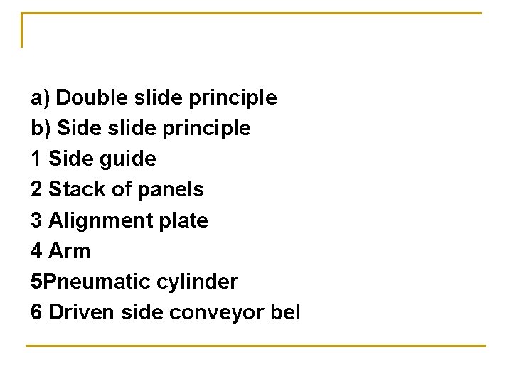 a) Double slide principle b) Side slide principle 1 Side guide 2 Stack of