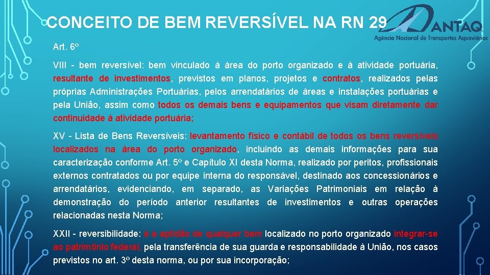 CONCEITO DE BEM REVERSÍVEL NA RN 29 Art. 6º VIII - bem reversível: bem