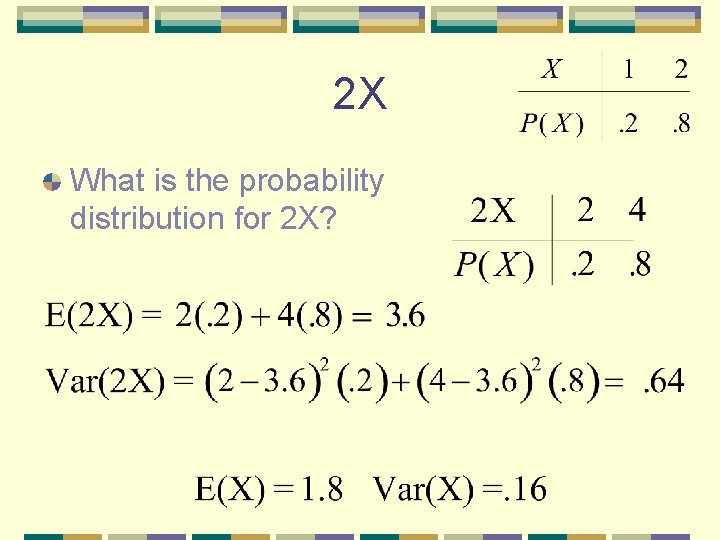 2 X What is the probability distribution for 2 X? 