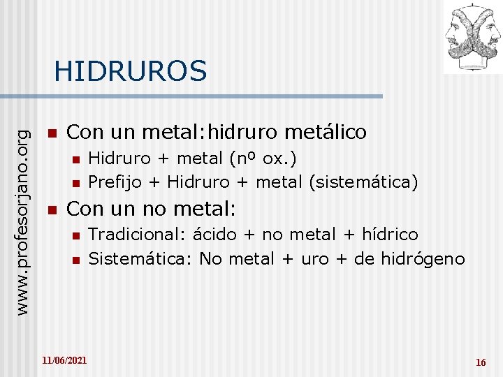 www. profesorjano. org HIDRUROS n Con un metal: hidruro metálico n n n Hidruro