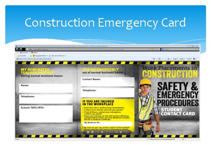 Construction Emergency Card 