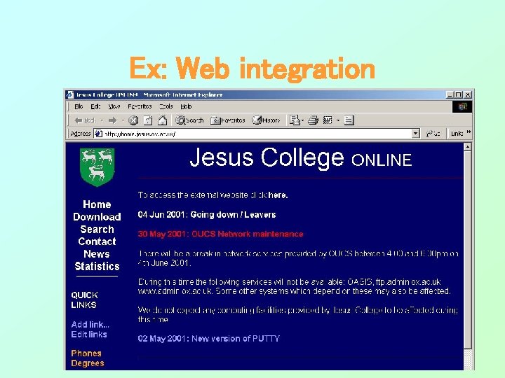 Ex: Web integration Ex: Web integration