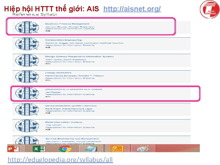 Hiệp hội HTTT thế giới: AIS http: //aisnet. org/ January 12, 2022 http: //eduglopedia.