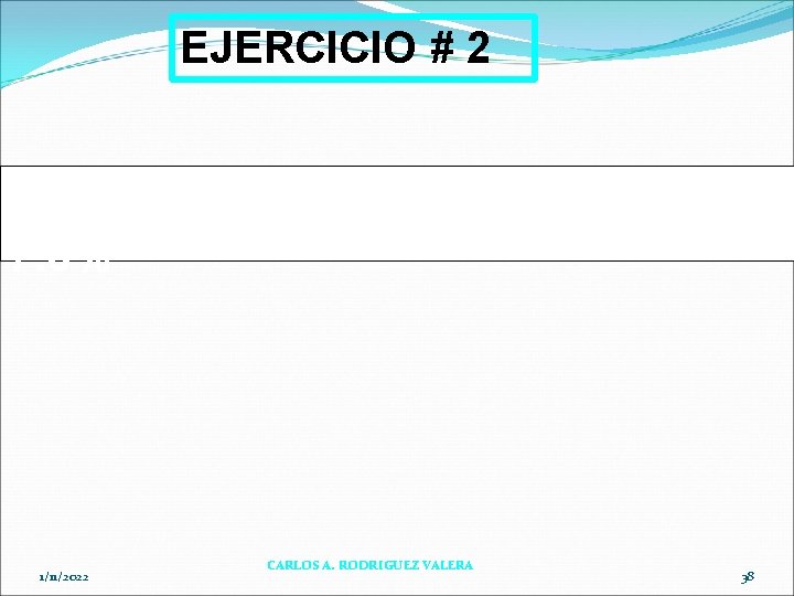 EJERCICIO # 2 RESPUESTA EJERCICIO # 2 = 7. 0% 1/11/2022 CARLOS A. RODRIGUEZ