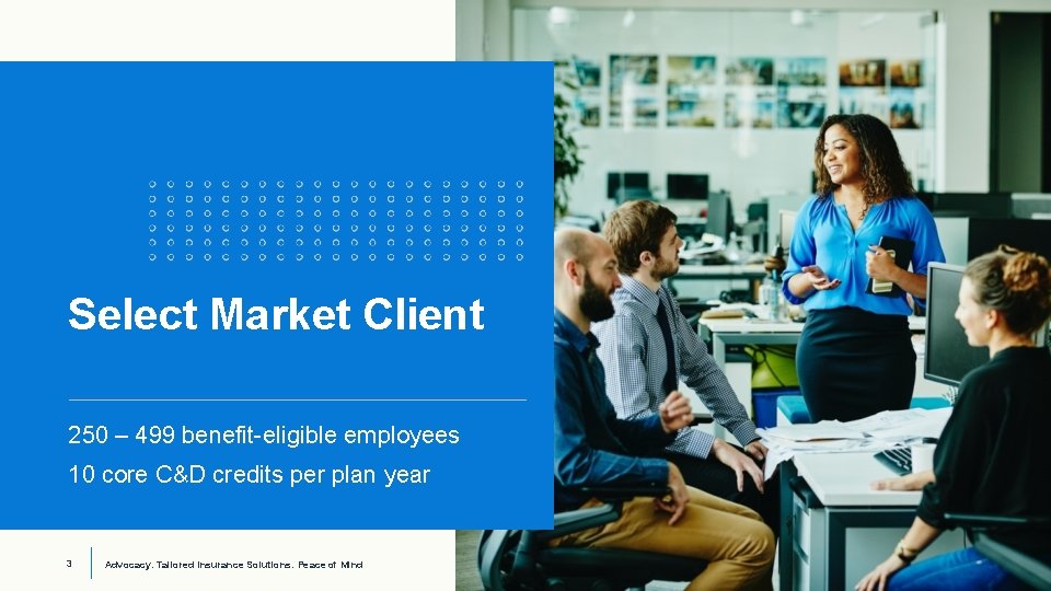 Select Market Client 250 – 499 benefit-eligible employees 10 core C&D credits per plan