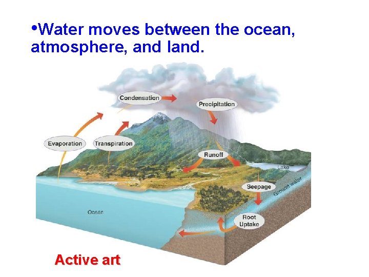 • Water moves between the ocean, atmosphere, and land. Active art • Water moves between the ocean, atmosphere, and land. Active art
