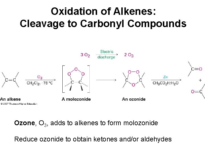 Oxidation of Alkenes: Cleavage to Carbonyl Compounds Ozone, O 3, adds to alkenes to