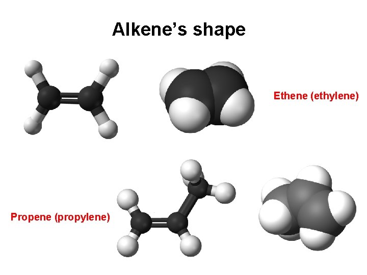 Alkene’s shape Ethene (ethylene) Propene (propylene) 