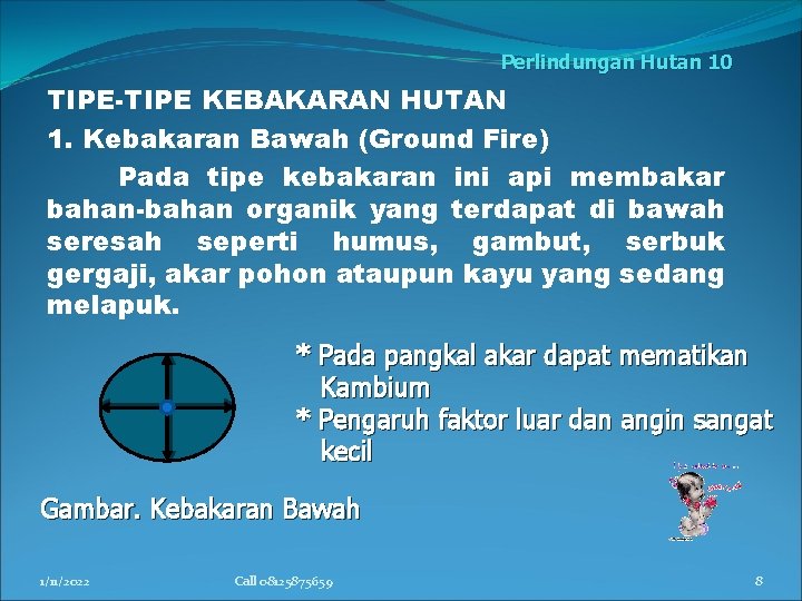 Perlindungan Hutan 10 TIPE-TIPE KEBAKARAN HUTAN 1. Kebakaran Bawah (Ground Fire) Pada tipe kebakaran