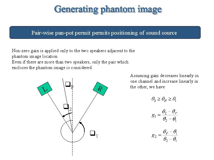 Pair-wise pan-pot permits positioning of sound source Non-zero gain is applied only to the