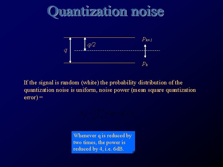 q q/2 pk+1 pk If the signal is random (white) the probability distribution of