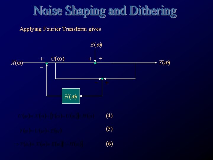 Applying Fourier Transform gives E(w) X(w) + _ U(w) + + _ Y(w) +