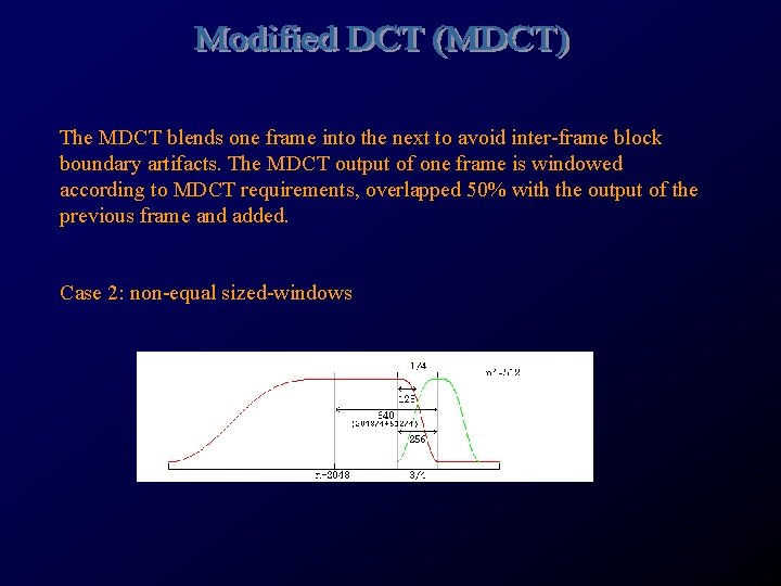 The MDCT blends one frame into the next to avoid inter-frame block boundary artifacts.