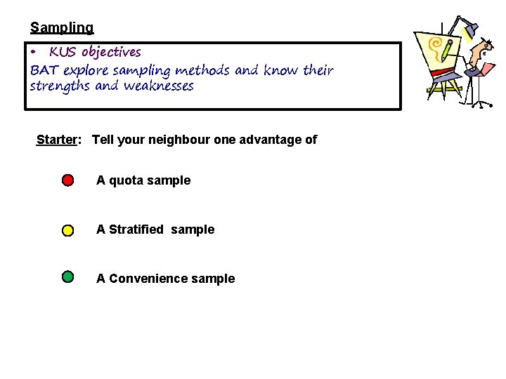 Sampling • KUS objectives BAT explore sampling methods and know their strengths and weaknesses