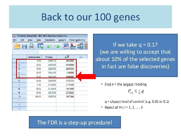 Back to our 100 genes (i) If we take q = 0. 1? (we