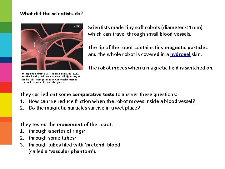 What did the scientists do? Scientists made tiny soft robots (diameter < 1 mm)