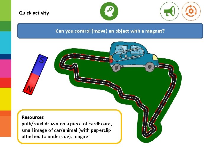 Quick activity Can you control (move) an object with a magnet? Resources path/road drawn