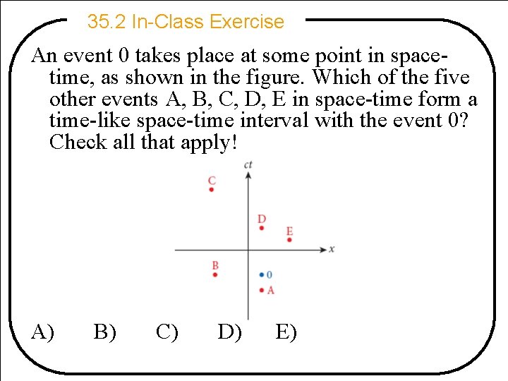 35. 2 In-Class Exercise An event 0 takes place at some point in spacetime,