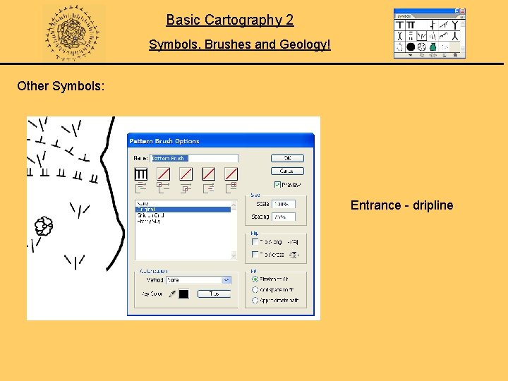 Basic Cartography 2 Symbols, Brushes and Geology! Other Symbols: Entrance - dripline 