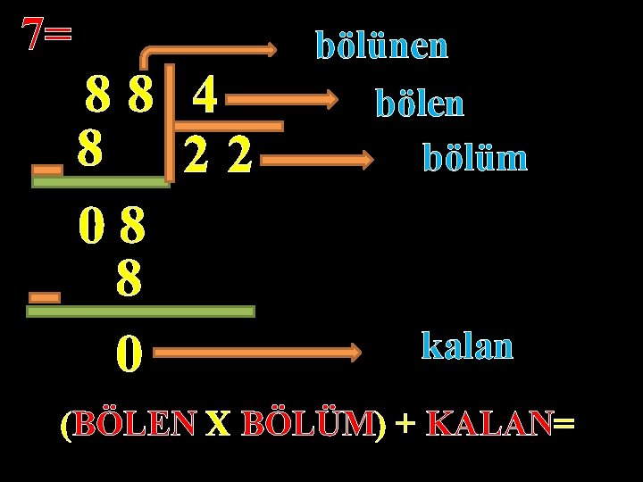 7= 88 4 8 22 08 8 0 bölünen bölüm kalan (BÖLEN X BÖLÜM)