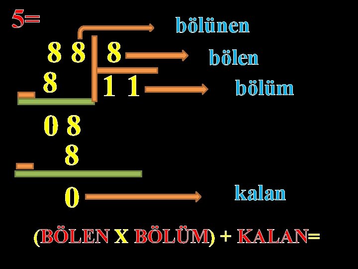 5= 88 8 8 11 08 8 0 bölünen bölüm kalan (BÖLEN X BÖLÜM)