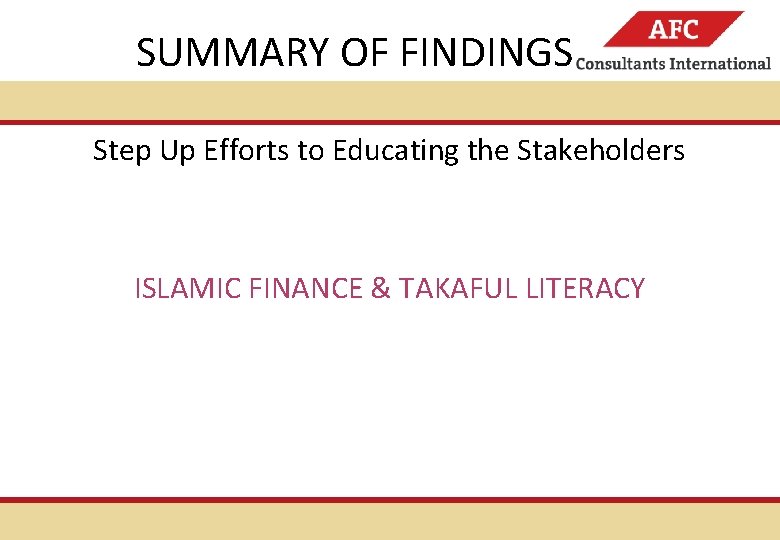 SUMMARY OF FINDINGS Partner for International Cooperation Step Up Efforts to Educating the Stakeholders