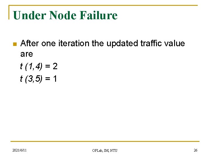 Under Node Failure n After one iteration the updated traffic value are t (1,