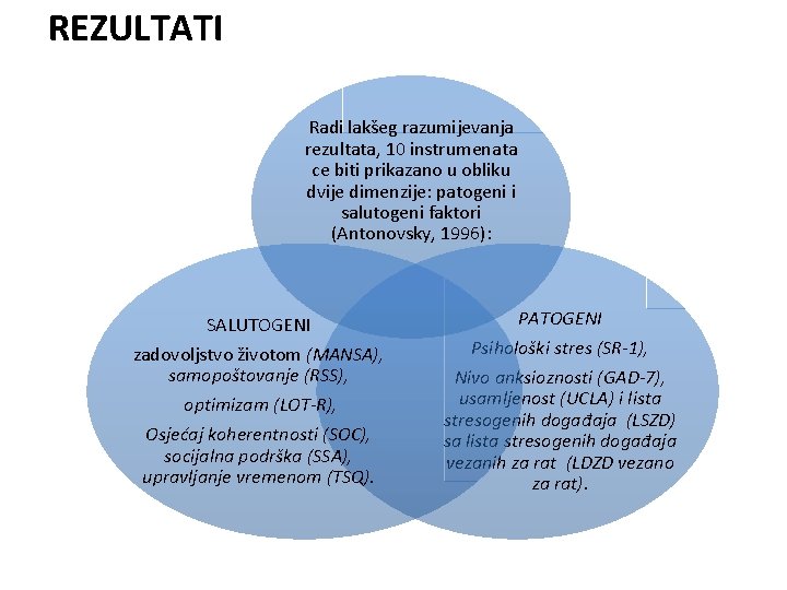 REZULTATI Radi lakšeg razumijevanja rezultata, 10 instrumenata ce biti prikazano u obliku dvije dimenzije: