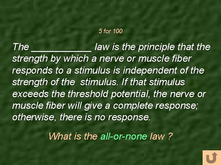 5 for 100 The ______ law is the principle that the strength by which