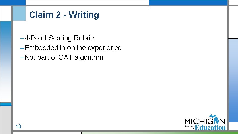 Claim 2 - Writing – 4 -Point Scoring Rubric – Embedded in online experience