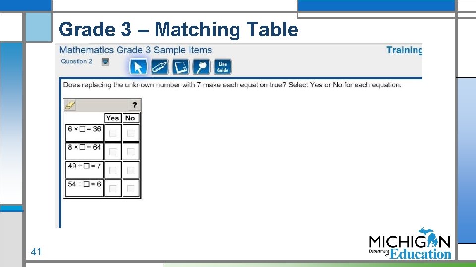 Grade 3 – Matching Table 41 