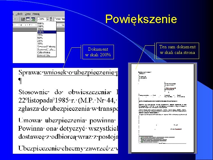 Powiększenie Dokument w skali 200% Ten sam dokument w skali cała strona Powiększenie Dokument w skali 200% Ten sam dokument w skali cała strona