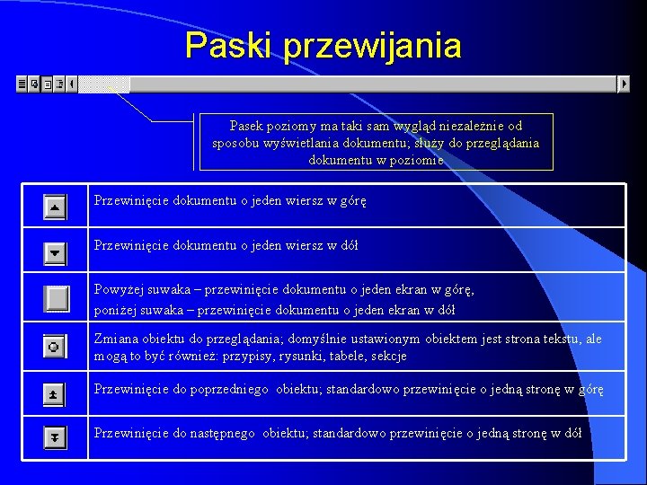 Paski przewijania Pasek poziomy ma taki sam wygląd niezależnie od sposobu wyświetlania dokumentu; służy Paski przewijania Pasek poziomy ma taki sam wygląd niezależnie od sposobu wyświetlania dokumentu; służy