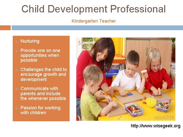Child Development Professional Kindergarten Teacher v v v Nurturing Provide on one opportunities when