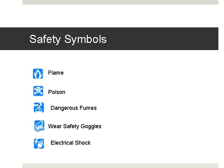 Safety Symbols Flame Poison Dangerous Fumes Wear Safety Goggles Electrical Shock 