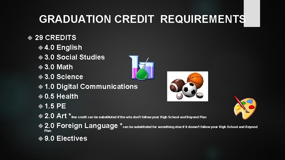 GRADUATION CREDIT REQUIREMENTS 29 CREDITS 4. 0 English 3. 0 Social Studies 3. 0