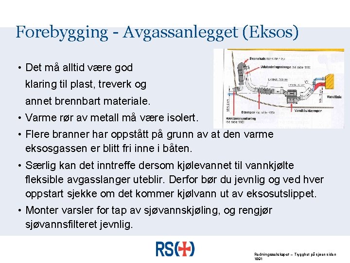 Forebygging - Avgassanlegget (Eksos) • Det må alltid være god klaring til plast, treverk