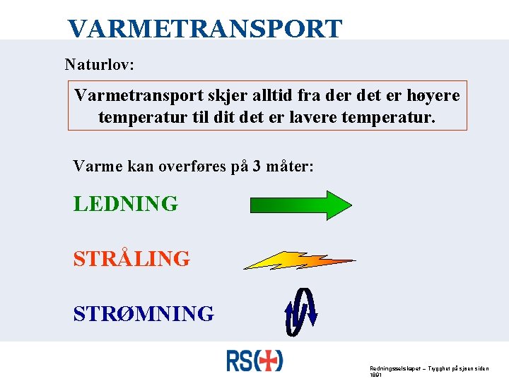 VARMETRANSPORT Naturlov: Varmetransport skjer alltid fra der det er høyere temperatur til dit det