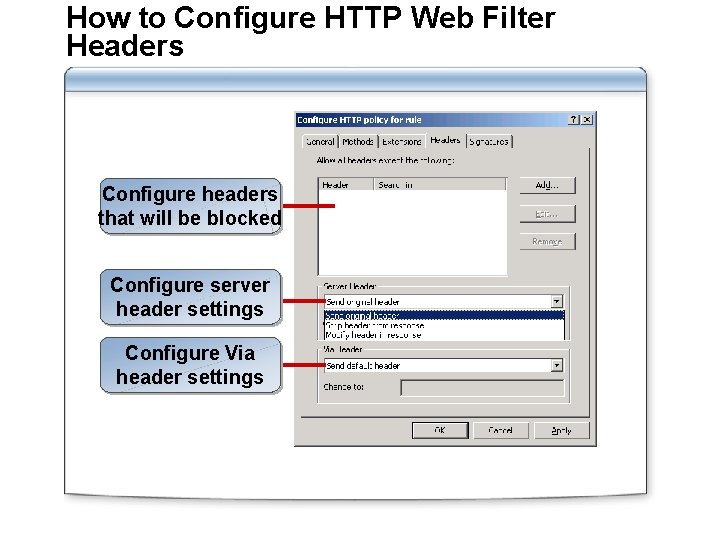 How to Configure HTTP Web Filter Headers Configure headers that will be blocked Configure