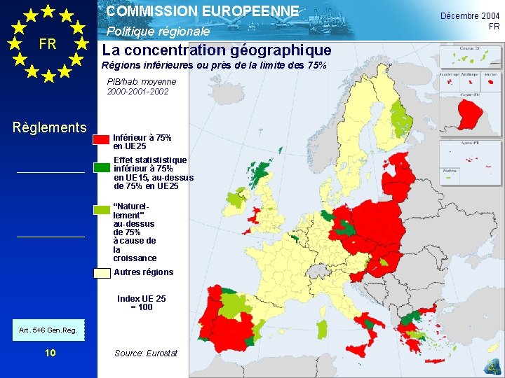 COMMISSION EUROPEENNE FR Politique régionale La concentration géographique Régions inférieures ou près de la